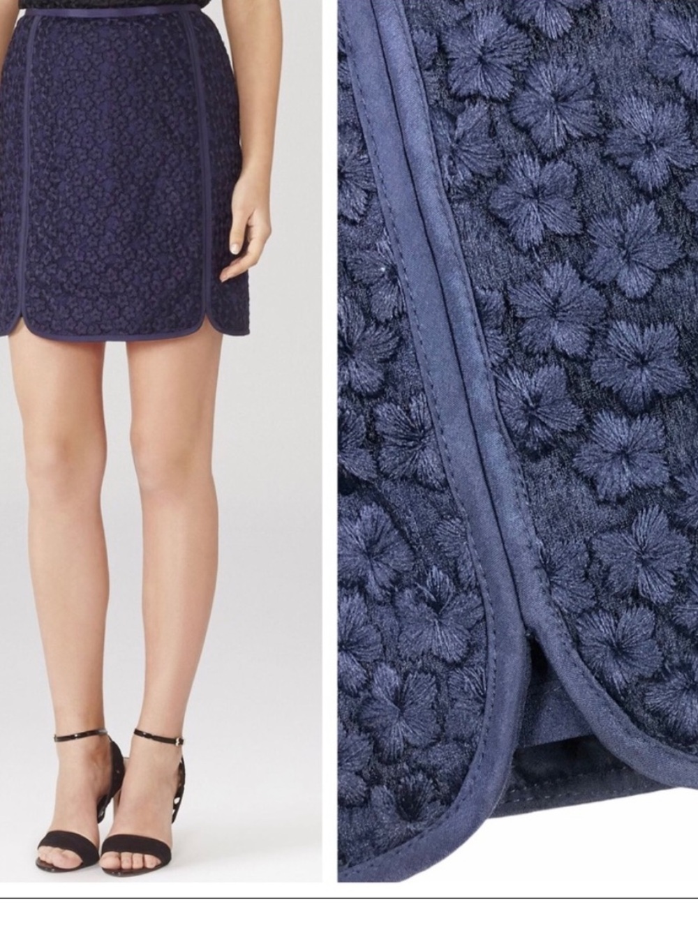 Reiss navy blue floral jacquard miniskirt